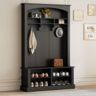 Meuble de rangement - JAERLIUB - Multifonctionnel - Noir - H190/B120/T40cm - Avec tabouret et porte-chaussures