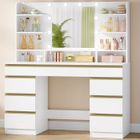 HZUANERI Grande Coiffeuse avec Éclairage LED, 10 Boules Lumineuses LED, 3 Couleurs, Luminosité Réglable, Miroir, 9 Tiroirs, Blanc-Or