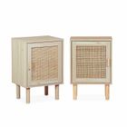 SWEEEK Lot de 2 tables de chevet en cannage et décor bois - Camargue - 40x30x58cm. 2 niveaux. 1 porte. pieds droits