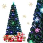 COSTWAY Sapin de Noël Artificiel LED Lumineux 180CM Fibre Optique Couleur Lumière Variable avec Etoile de Cime Décoration de Neige