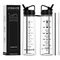 Hydrate Bottles Gourde Sport 900ml, Bouteille d'eau paille, Marquage temps, Sans BPA, Bouchon flip, Résistante - Noir