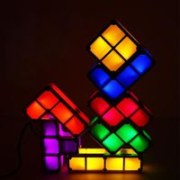 Puzzle Tetris 3D à LED, veilleuse à Induction, blocs empilables, lampe de bureau, 7 couleurs, jouet nouveau, cadeau pour enfants