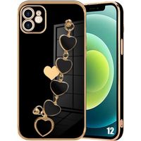 Coque Bracelet Cœur pour iPhone 12, Protection Antichoc Anti-Rayures Ultra Slim Léger - Noir