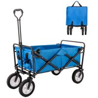 Chariot de Jardin, Remorque à Main avec 2 Porte-Gobelets et Poignée Réglable, Charge 120kg, Bleu