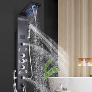 COLONNE DE DOUCHE Robinet de douche cascade à panneau de douche à LED en bronze noir 6 fonctions mitigeur eau chaude et froide