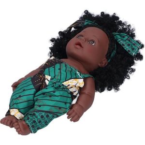 POUPÉE Qiilu Poupées Reborn 35cm Reborn Baby Dolls Bébé Africain Fille Peau Noire Cheveux Bouclés Vinyle Poupée Enfant Jouet (Q12.042)