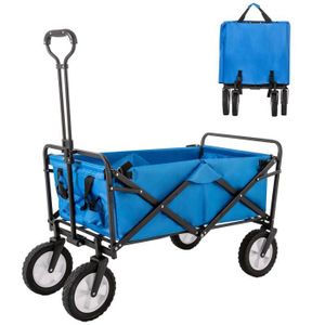 BROUETTE Chariot de Jardin, Remorque à Main avec 2 Porte-Gobelets et Poignée Réglable, Charge 120kg, Bleu