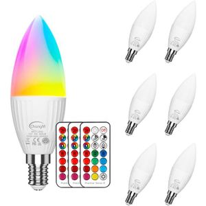 AMPOULE - LED Ampoule LED E14 RGB, Blanc Froid 5700K, 5W (équivalent 50W) Ampoule de Bougie, Couleur Changement Dimmable (Lot de 6)