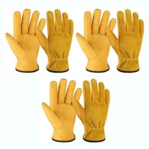 GANT DE CHANTIER GANT DE CHANTIER,Yellow-3 pairs-M--gants de travail pour hommes, à poignée flexible, en peau de vache, résistants, pour le soudage,