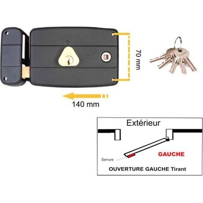 BRICARD 1823 Serrure En Applique Horizontale TIRAGE 5 Goupilles Réversible Tirant/Poussant 140x85 DORE Droite, Doré