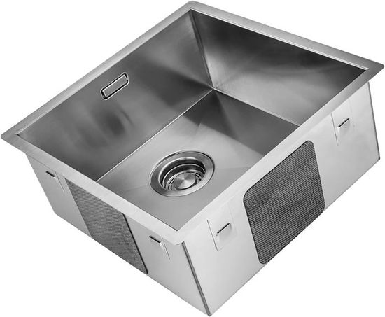 Sofetiy Évier Inox 1 Bac 50×48cm, Moderne Cuisine Acier Inoxydable SUS 304, Pour Meuble Bas 50cm, Avec Trop-Plein et Siphon Inclus