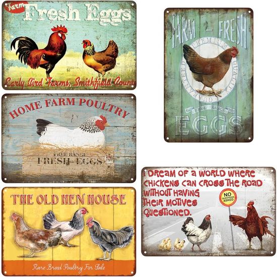 Lot de 5 plaques en métal rétro pour garage, moto, essence, huile