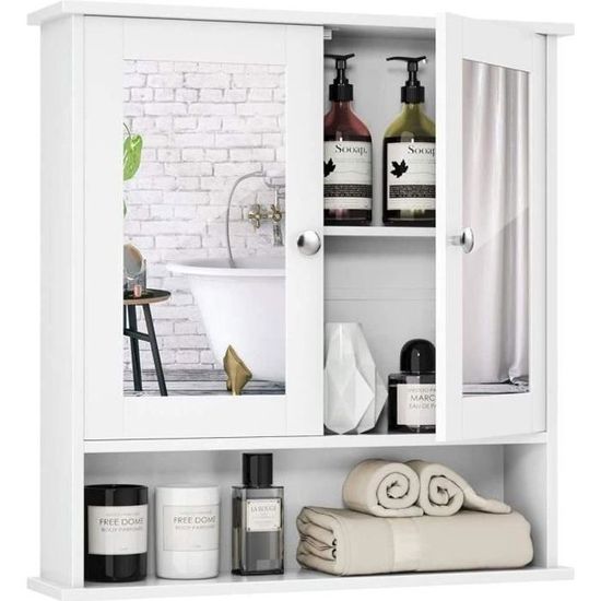 COSTWAY Armoire Murale Salle De Bain 2 Miroirs - Placard Rangement 62x11x65 Cm Blanc