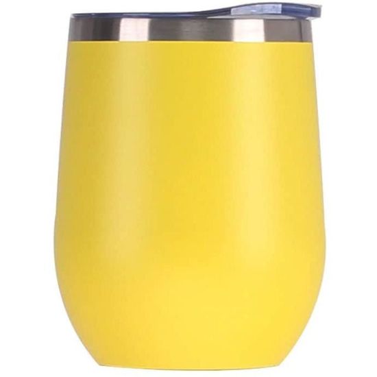 Verre à Vin Sans Pied En Acier Inoxydable Gtell Avec Couvercle - Double Paroi Isolé, Idéal Pour Vin, Café, Cocktails (Blanc)