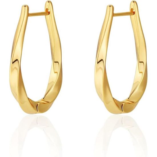 Boucles D'oreilles Créoles Ovales Torsadées En Acier Inoxydable Doré - Neuf Avec étiquettes