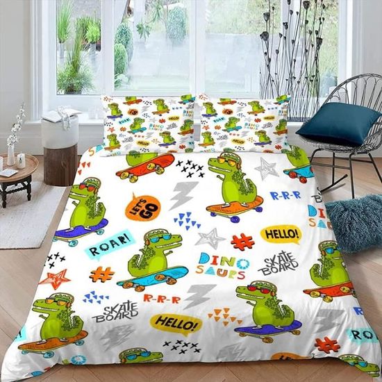 Housse De Couette 140X200 Crocodile De Dessin Animé Parure De Lit 1 Personne Enfant Fille Garçon