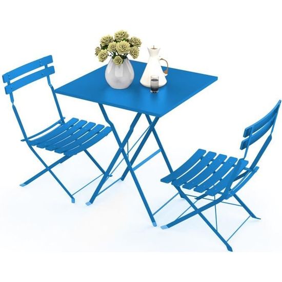 QIFAshma®2 Chaises Pliables et 1 Table carrée-pour Balcon,Jardin,Intérieur/Extérieur