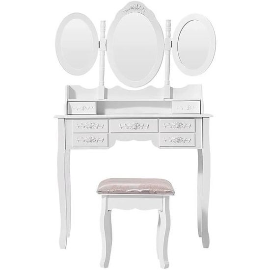 Panana Coiffeuse Avec Miroir Et 2 Tiroirs Blanc - Meuble Maquillage Élégant WH-08B