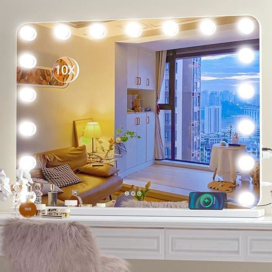 Lumière de Miroir, 14 Ampoules pour Coiffeuse Maquillage, Miroir LED Hollywood Dimmable, Lampe Coiffeuse USB avec Interrupteur,3 Couleurs | Leroy Merlin