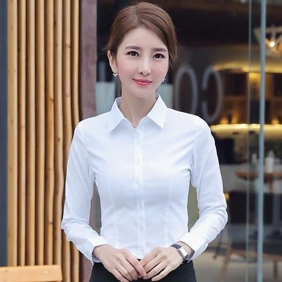 Blouse femme,Femmes coréennes coton chemises chemise blanche femmes à  manches longues dessus de chemise bureau dame - Type WHITE Blanc -  Cdiscount Prêt-à-Porter