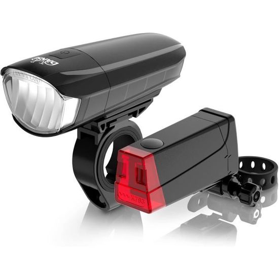 CSL StVZO Kit d'éclairage de vélo à LED avec Batterie et feu arrière homologué Selon la StVZO