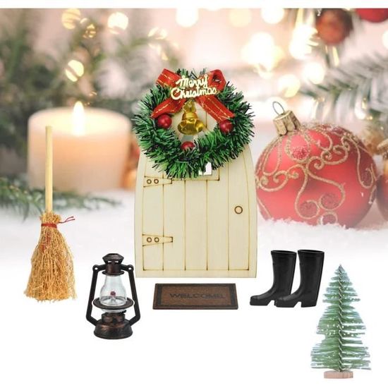 Ruikdly Accessoires De Lutin De Noël 9 Pièces, Chapeau, écharpe, Chaussures De Ski, Luge En Bois