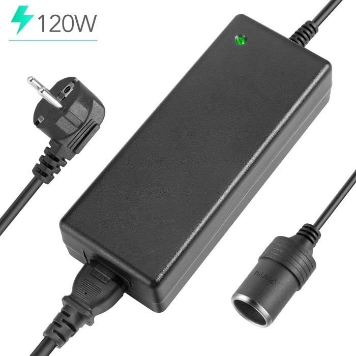 Chargeur Secteur 10A 120W AC à DC Adaptateur 220V 12V Convertisseur Electronique Prise Allume Cigare Voiture 100-240V Transformateur