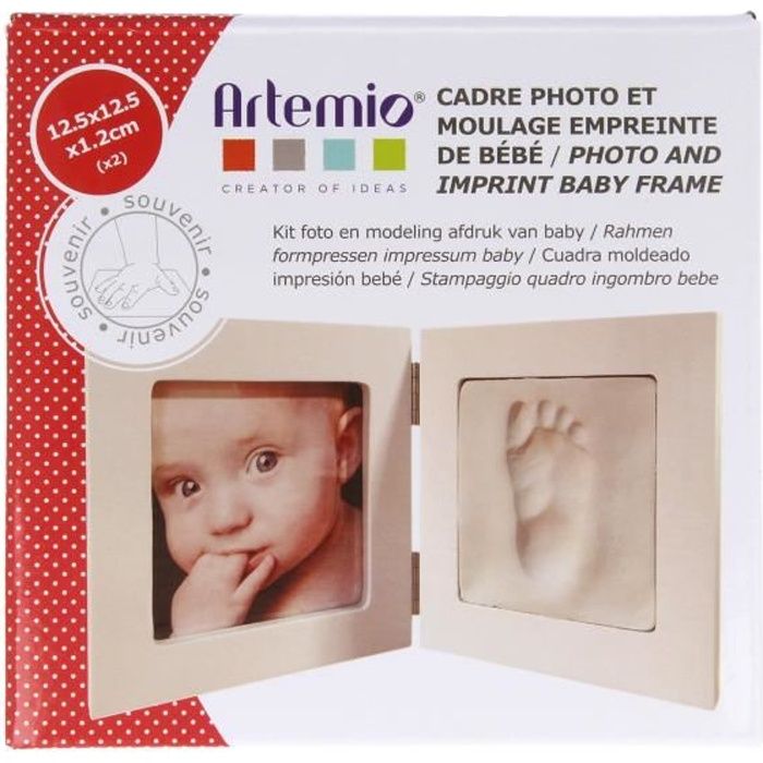 Kit moulage empreinte de bébé + Cadre photo 12,5x12,5 cm - Artémio Blanc