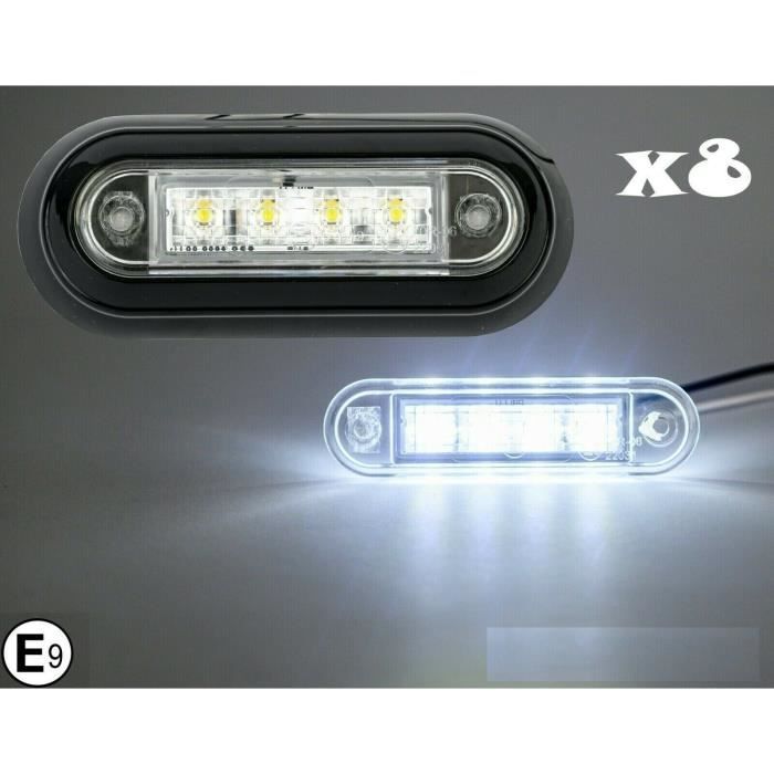8x 4 LED Feux Gabarit Blanc Flush Fit 12-24V Remorque Van Bus Fourgon