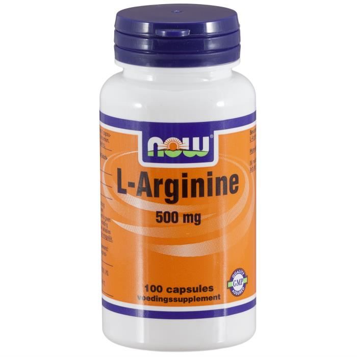 L-Arginine 500 mg (100 capsules). Now Foods.