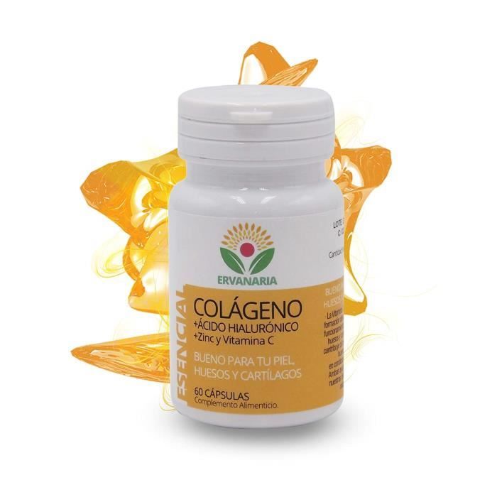 Collagène hydrolysé, acide hyaluronique, zinc, vitamine C 60 Gélules. Améliore l'élasticité et la santé des cartilages articulati