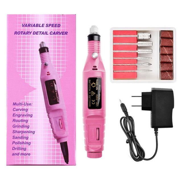 Mini outil électrique d'ongle, kit d'ongle de polissage électrique de stylo portatif USB, rose