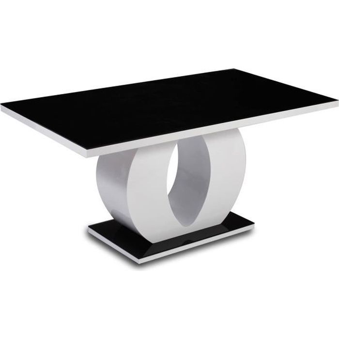 Table de salle à manger rectangulaire laquée noire et blanche Oamaru