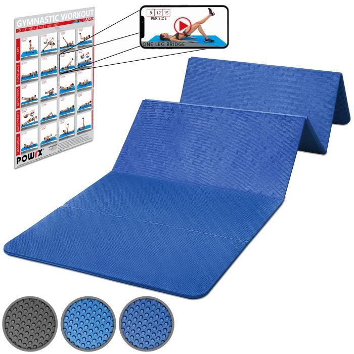 Tapis de gymnastique pliable 180 cm sans PVC, bleu ou noir Couleur: Bleu foncé