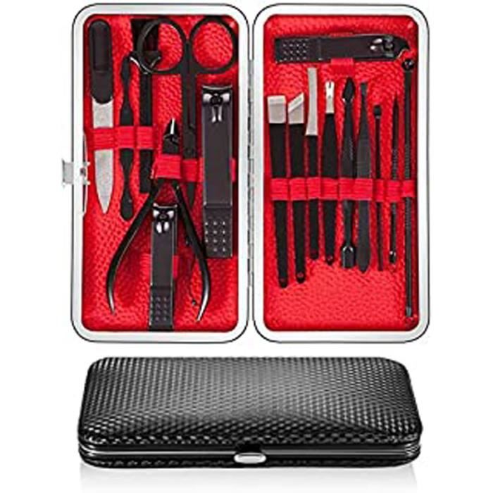 Kit Manucure Pedicure, Coupe-ongles 17 pièces Set de voyage Ciseaux à ongles en Acier Inoxydable, Soins des Ongles avec étui en Cuir