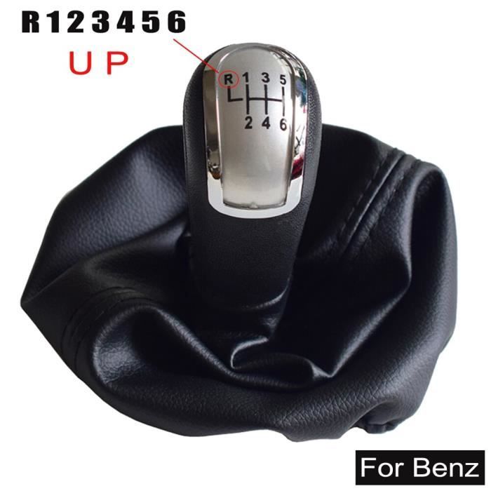 R-6-UP-Silver -Pommeau de levier de vitesse de voiture à 5-6 vitesses couvercle de botte en cuir complet pour Mercedes Benz classe A