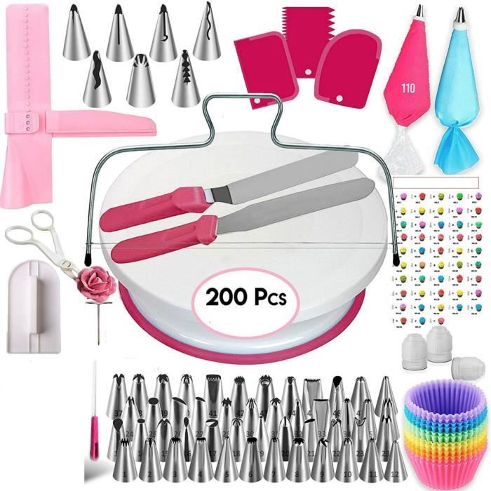 Plateau Tournant De Gâteau, Kit De Pâtisserie Plateau Tournant De Gâteau Professionnel Ustensiles Kit, Seringue Patisserie -200Pcs