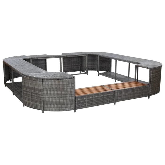 Cadre de spa carré Gris 268x268x55 cm Résine tressée -KEL