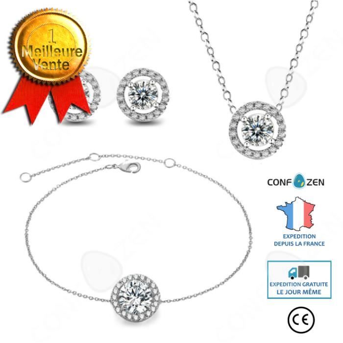 CONFO® Ensemble de bijoux rond classique zircone micro incrusté de boucles d'oreilles transfrontalières féminines ensemble mariage
