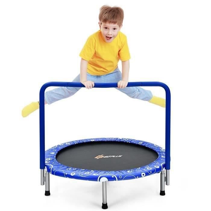 DREAMADE Trampoline pour Enfants Pliable Φ92 CM avec Main Courante Rembourrée, pour l’Intérieur et l’Extérieur, Charge 150KG, Bleu