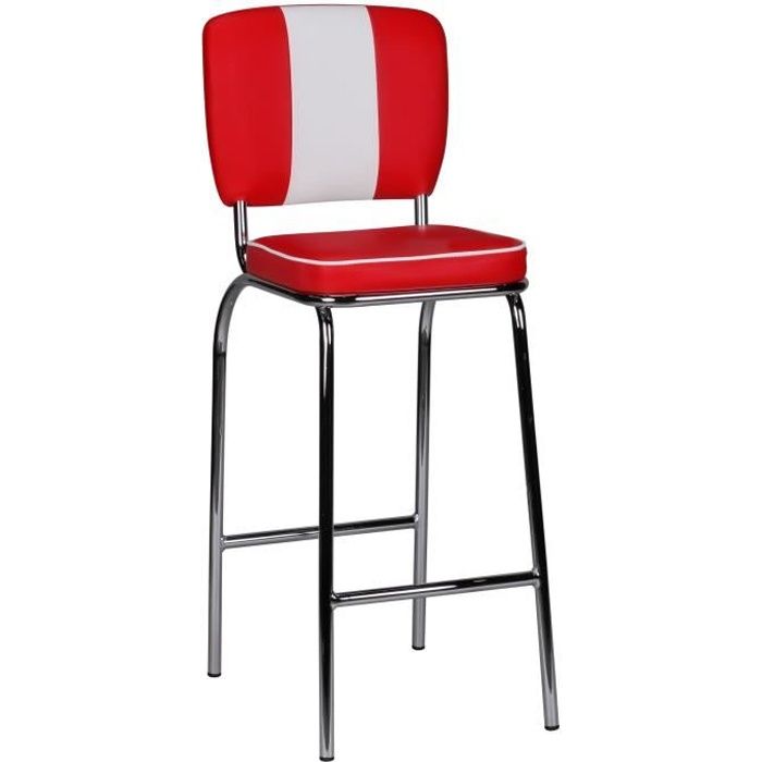 FineBuy Tabouret de Bar Chaise de Bar 40x110x38cm Tabouret Bistro Retro Amérique [Rouge]