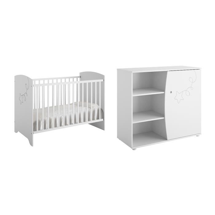 Lit bébé 60x120 et Commode à langer Adèle - Blanc