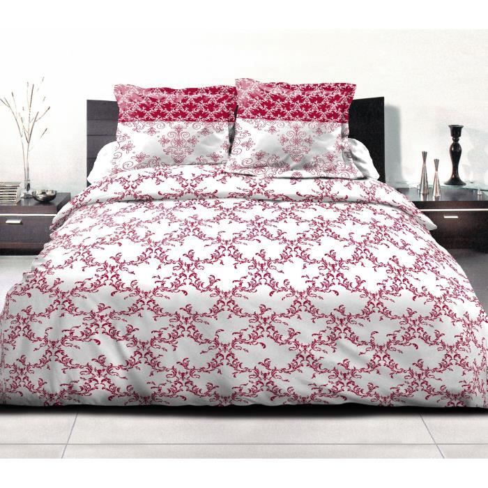 Housse de Couette 3 Pièces - 100% Coton 57 Fils - 2 Personnes 240x260 cm - FRISE Rouge Bordeaux