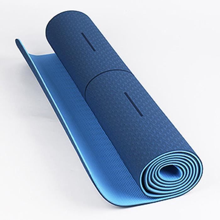 Tapis de Yoga Antidérapant Epais Ecologique Sans Toxique en TPE Bicolore Avec des repères d’alignement du Corps Bleu