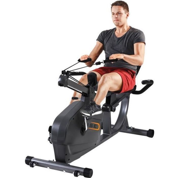 ISE Vélo d'appartement semi-allongé-Vélo Couché Magnétique-8 Niveaux de résistance réglables-Masse d’inertie 8 kg-Cordon élastique