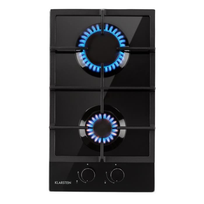 Klarstein Ignito Domino Table de cuisson gaz - Plaque de cuisson 2 foyers ( 3 + 1 kW ) - revêtement vitrocéramique trempée - noir