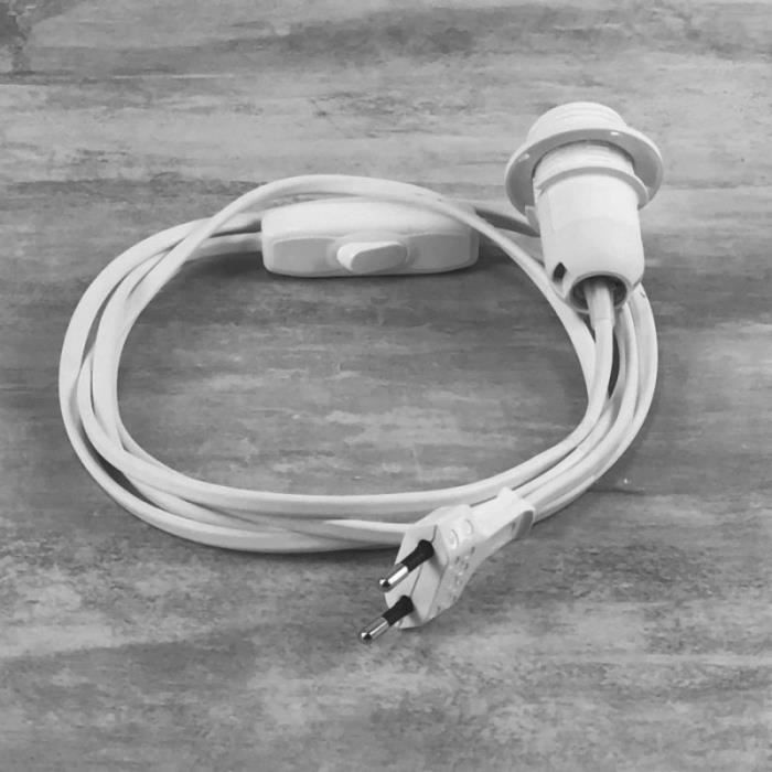 Câble électrique blanc avec Douille E14 et interrupteur, Cordon long. 2 m, pour la réalisation d'une lampe de chevet - Unique