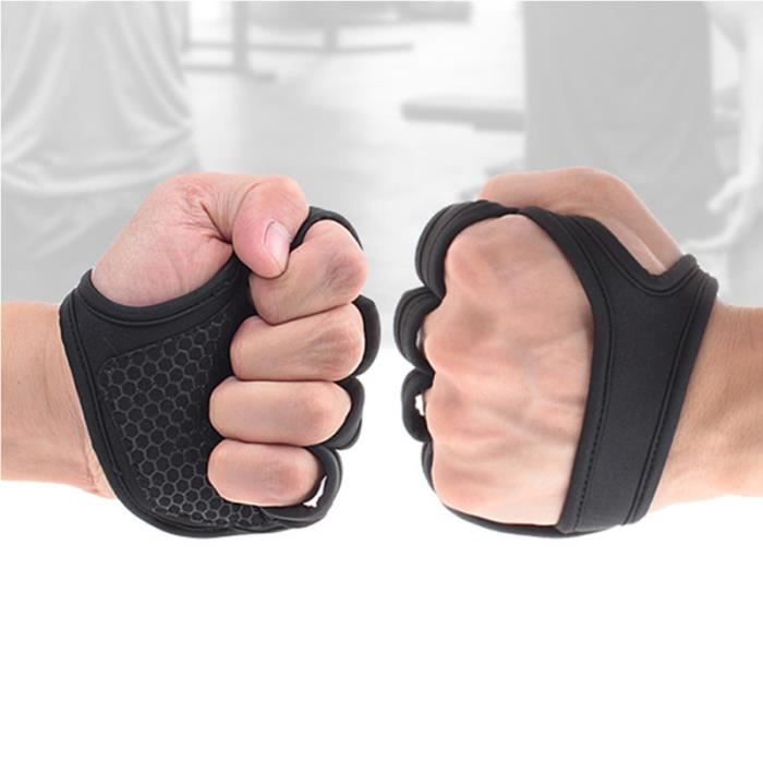 Gants de musculation ventilés Fitness Cross Training Antidérapant Palm Sleeve Idéal pour Ups (Black-L)