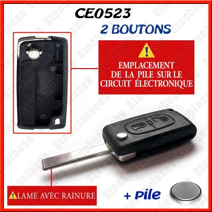 Coque Télécommande plip clé Peugeot compatible EXPERT BOXER CE0523 avec rainure