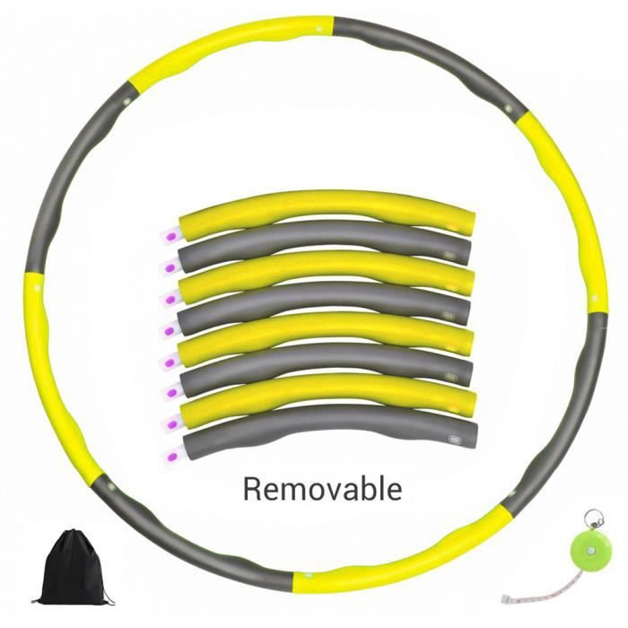 Hula Hoop réglable avec pneus lestés en mousse souple avec 8 sections Pour gym à domicile -Jaune